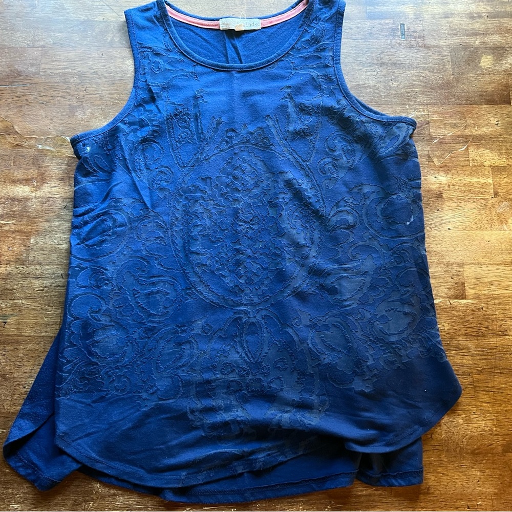 Rewind Navy Blue Sleeveless Embroidered Tank Top